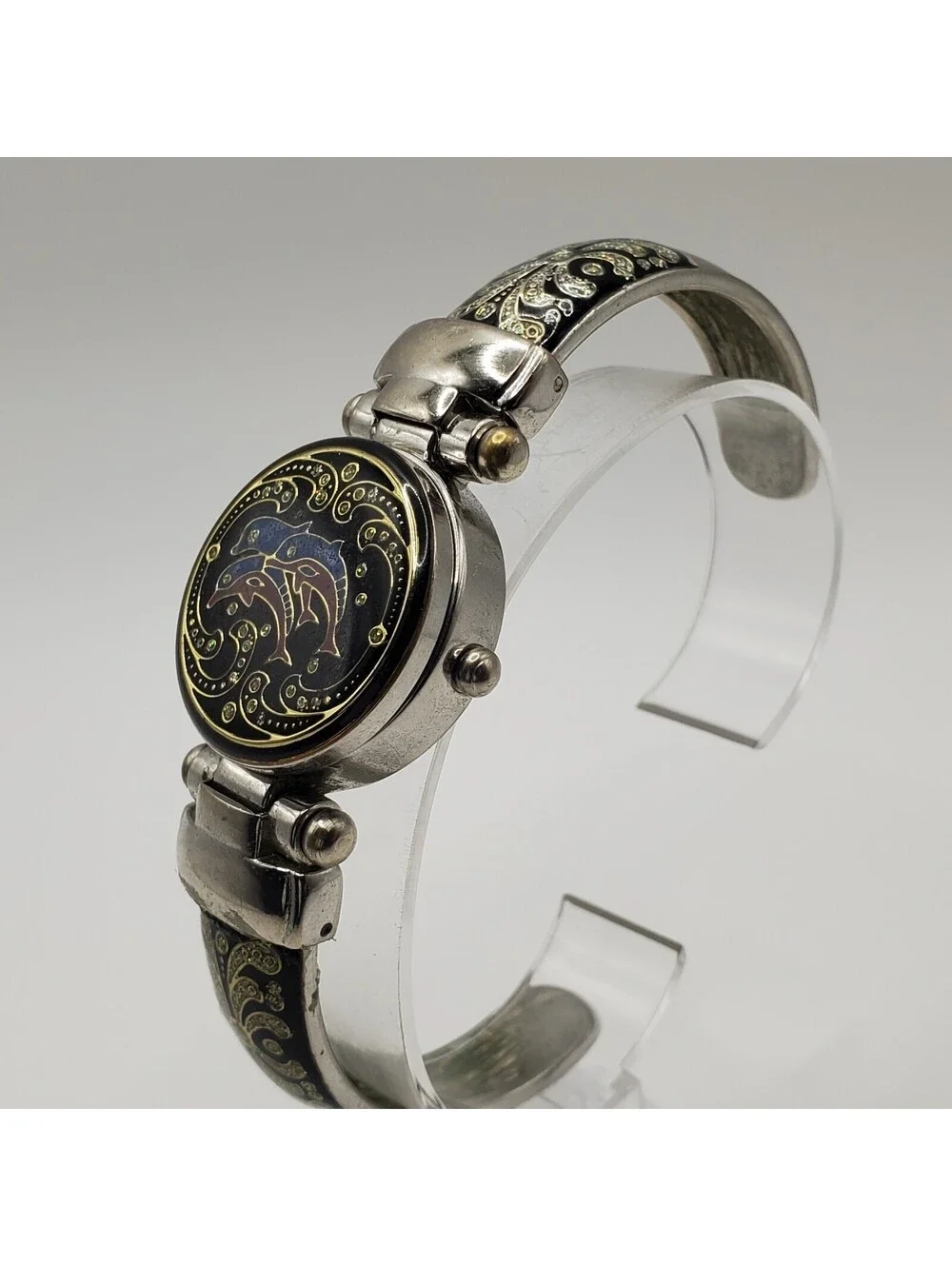 Vivani Ladies Quartz Watch 28mm Enamel Dolphins Cuff Bracelet New Battery